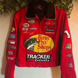 JH Design Bass Pro Shops Racing Jacket Red Embroidered Women’s M